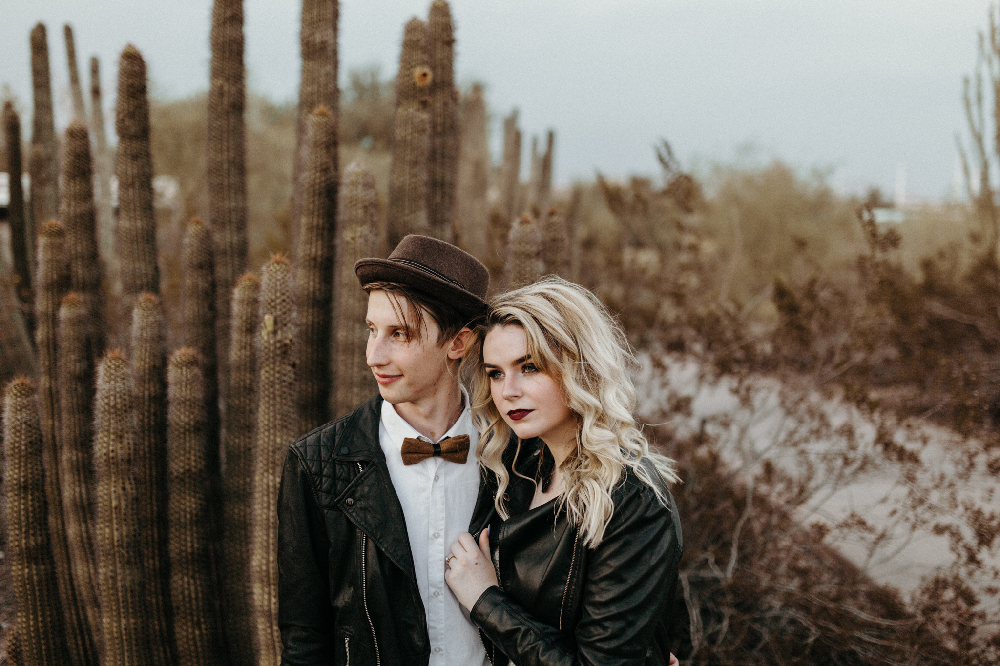 Moody & Edgy Offbeat Leather Jacket Arizona Desert Wedding Photographer Botanical Garden Elopement
