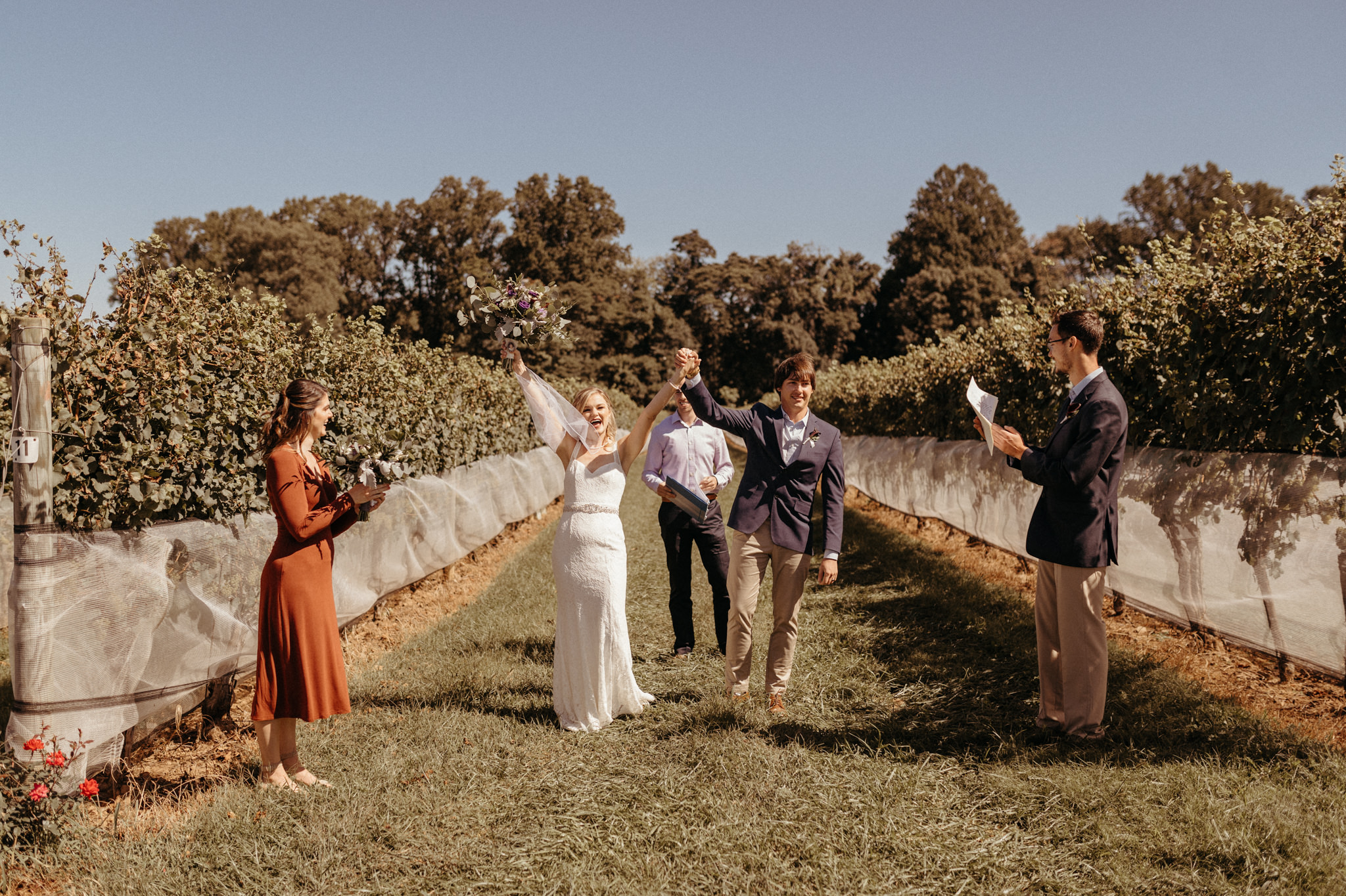 Relaxed winery elopement with immediate families at Penns Woods Winery in PA, nature-inspired Maryland wedding photographer