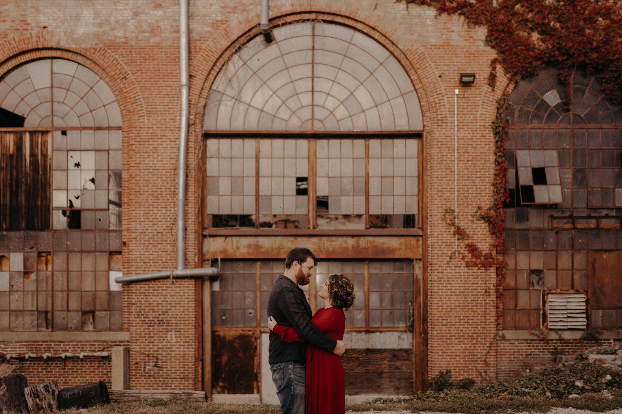 Industrial baltimore engagement in clipper mill park by non-traditional edgy wedding photographer