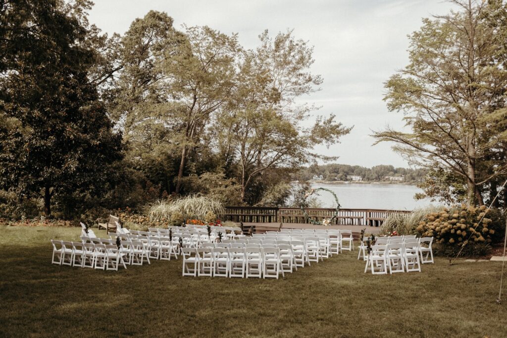 waterfront maryland wedding venue with an outdoor ceremony setup on the chesapeake bay